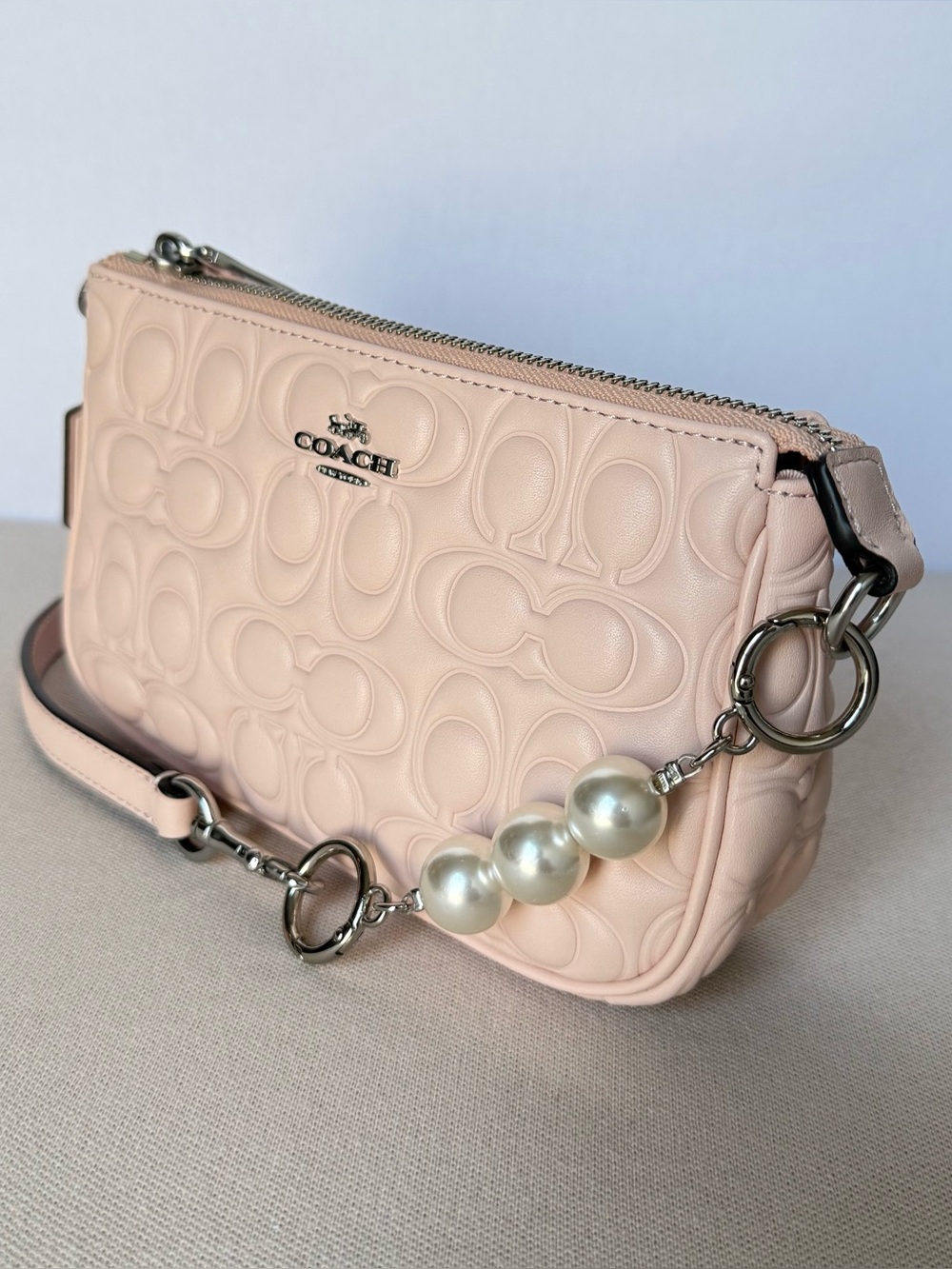 NWT Coach Nolita 19 Signature  Silver/Blush Style Upgrade with a Chain Extender